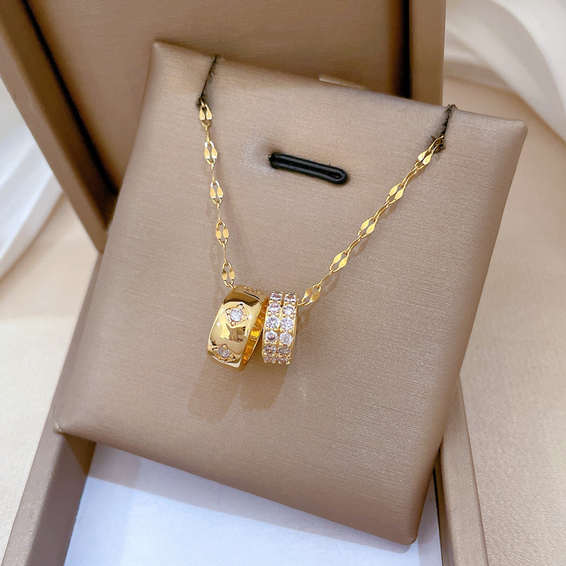 【钛钢】双环小蛮腰满钻时尚轻奢气质华丽满钻项链女百搭锁骨链详情4