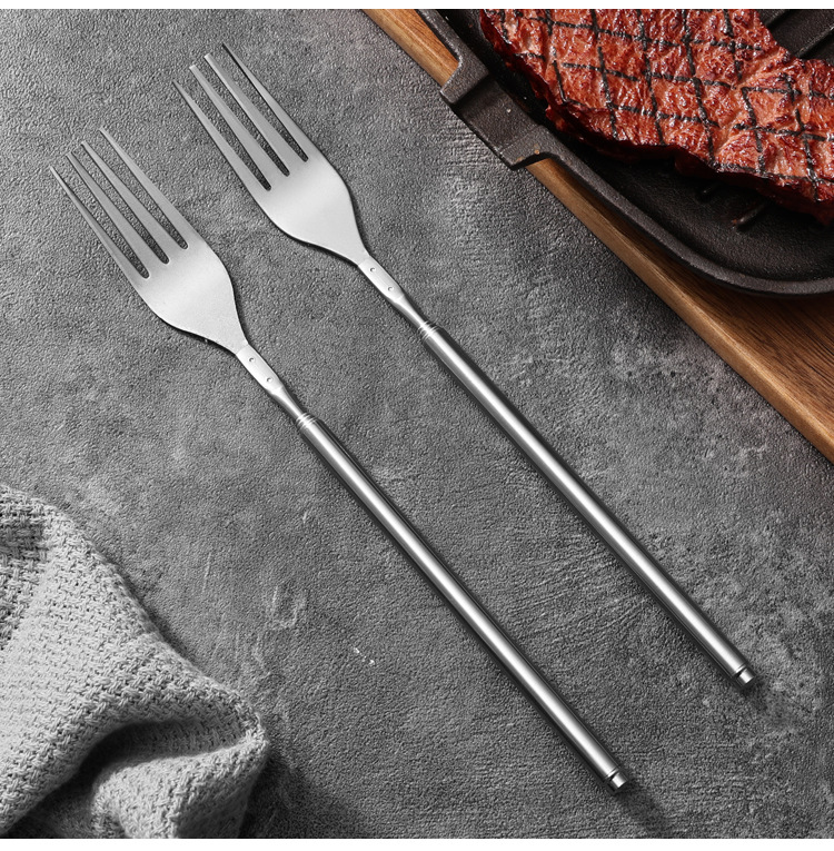 工厂现货不锈钢伸缩西餐叉勺便携餐具餐桌户外露营叉勺超长餐叉详情14