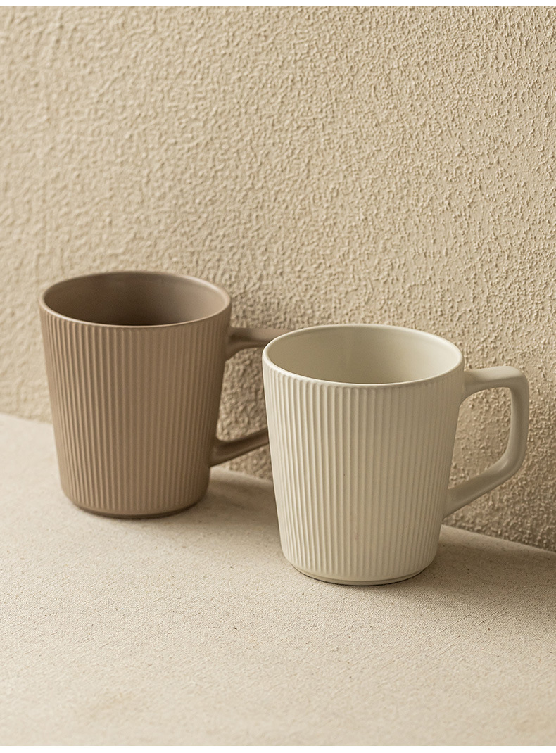 Simple style vertical pattern ceramic water cups, high appearance level, household large-capacity mugs, couple cups, office use wholesale pic 4
