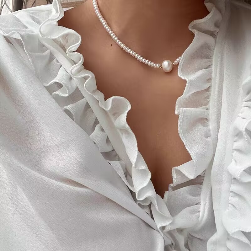 气质简约百搭天然单颗巴洛克珍珠项链路路通法式复古锁骨链choker详情12