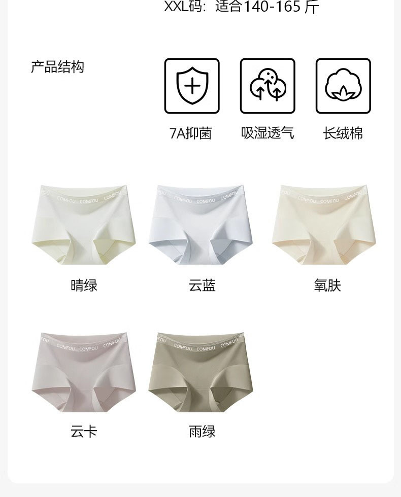 新疆长绒棉内裤女纯棉7A全棉抑菌裆小平角内裤高弹舒适女生平角裤详情5