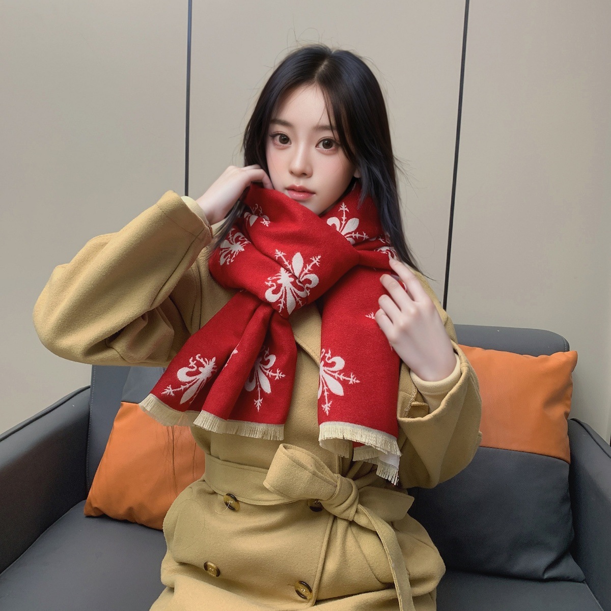 围巾女冬季欧美风格佛罗伦萨鸢尾花披肩加厚百搭双面保暖围脖保暖详情25