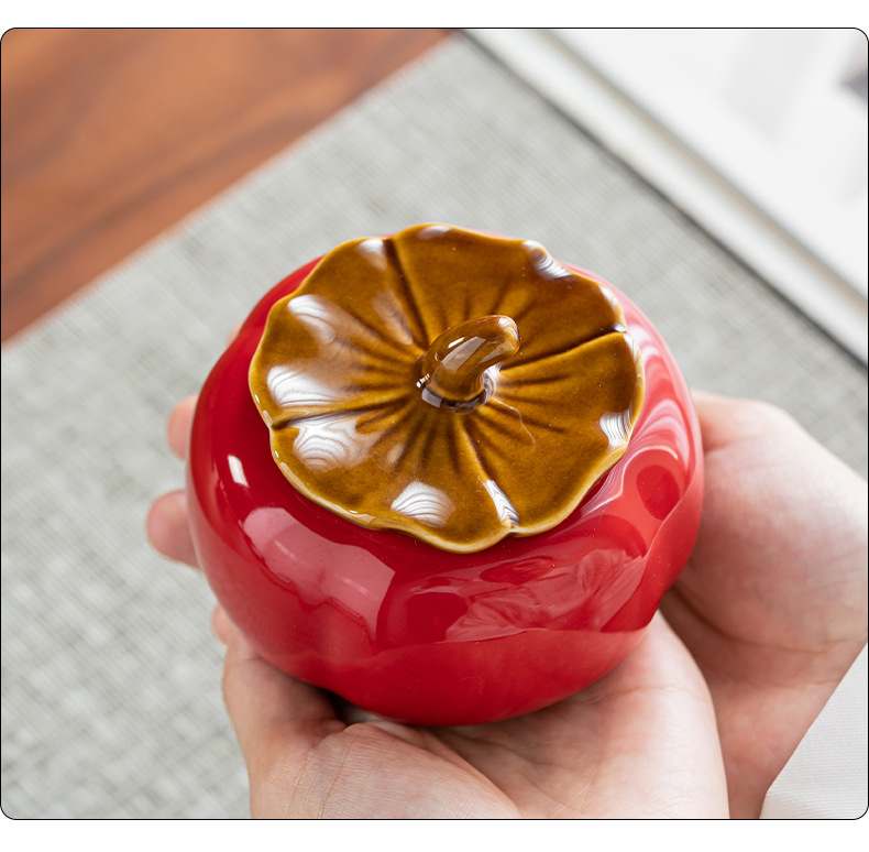 事事如意柿子喜糖罐陶瓷小号干果密封罐茶叶盒存茶罐包装盒伴手礼详情7