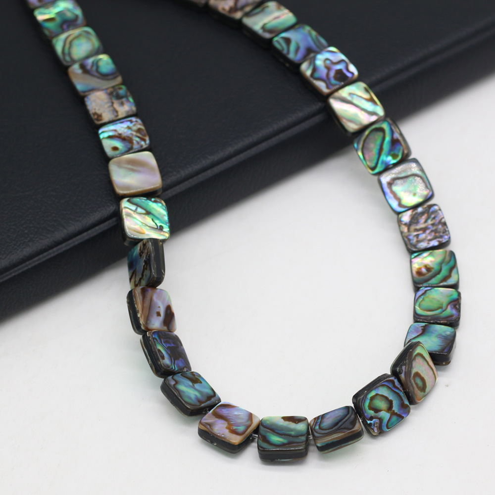 Natural abalone shell square through-hole diy beaded jewelry material, loose beaded bracelet accessories, handcrafted wholesale pic 8