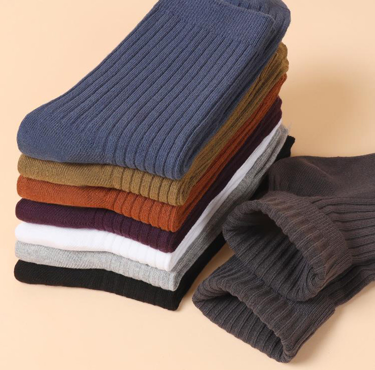 吸汗防臭纯棉商务中筒长男士白黑纯色新疆棉秋冬加厚双针袜子全棉详情8