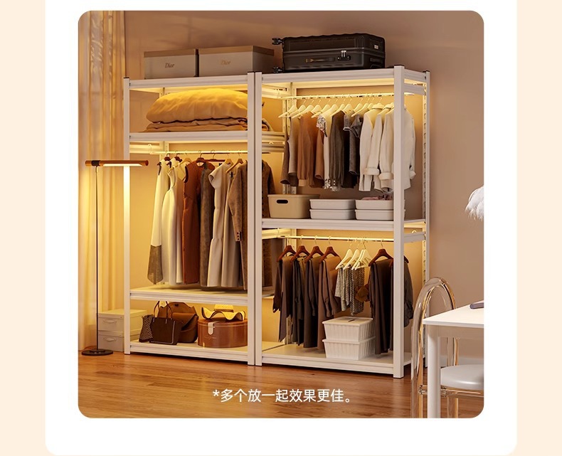 简易衣橱置物货架衣柜组装diy自制角钢挂衣架租房改造衣帽间架子详情14