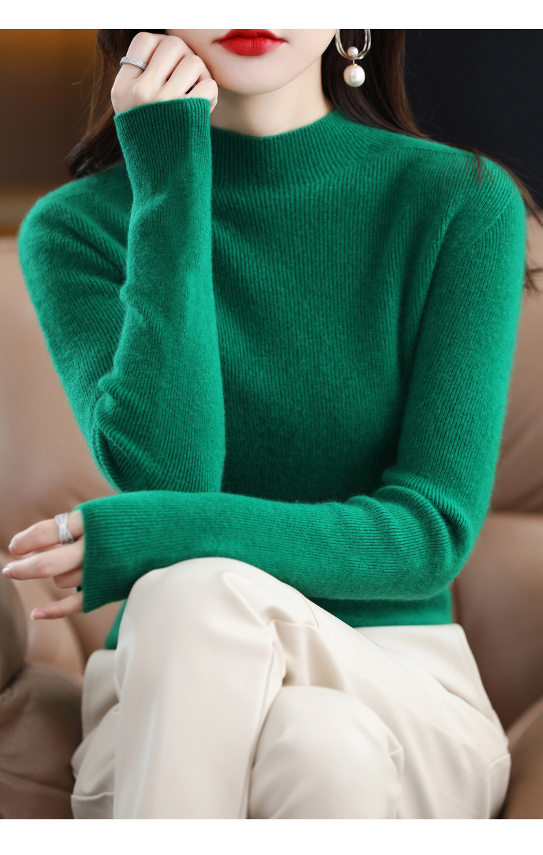 高端纯羊毛毛衣女士半高领秋冬季内搭打底衫针织衫上衣修身显身材详情34