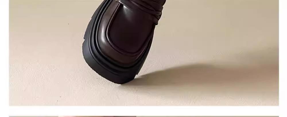 牛皮版~英伦风厚底真皮小皮鞋女复古黑色休闲松糕鞋一脚蹬乐福鞋详情15