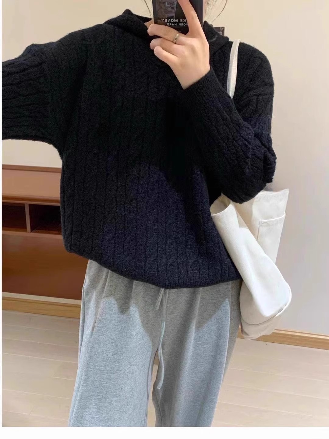 100羊毛连帽针织衫女冬休闲慵懒麻花帽衫毛衣显瘦内搭休闲羊绒潮详情7