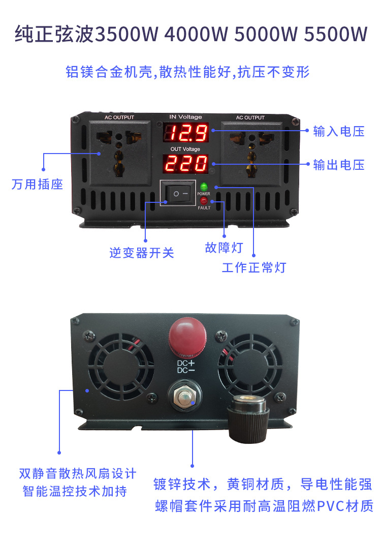 Pure sine wave inverter 12V to 220V, 24V, 48V, 60V, 72V, vehicle-mounted household solar photovoltaic sine wave pic 27