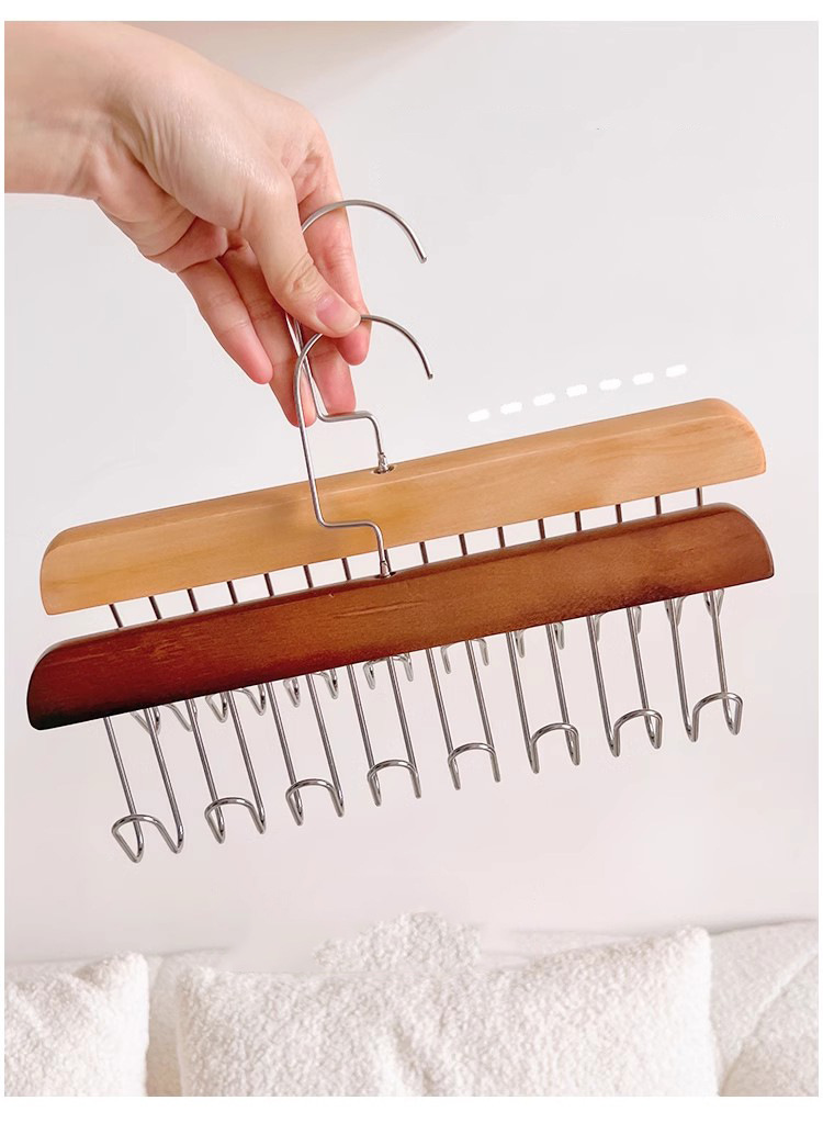 8-hook wooden hanger hanger for storing underwear, vests and ties, student dormitory solid wood wavy drying hanger pic 6