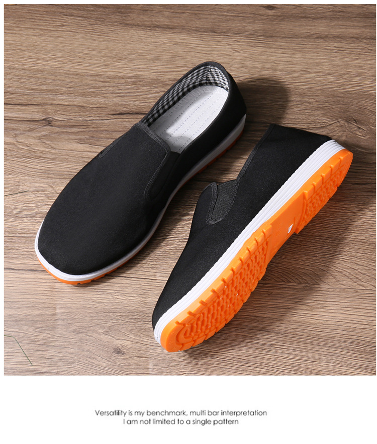 厂家批发老北京布鞋男款厚底片橡胶底纯色男士黑布鞋牛筋黄军板鞋详情24