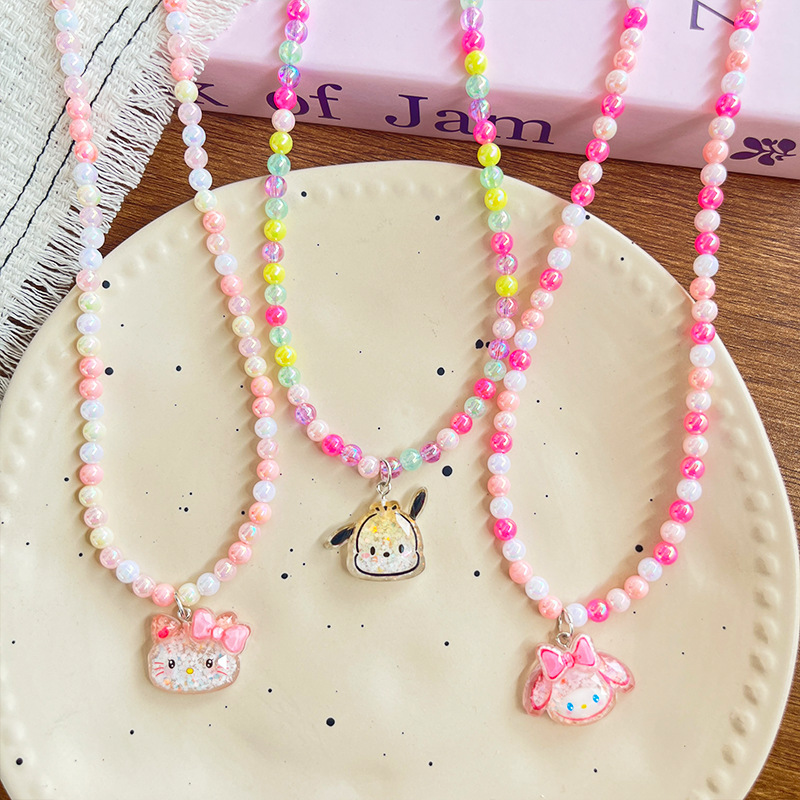 新款糖果色可爱卡通儿童珠珠项链儿童时尚百搭彩色串珠吊坠饰品详情5