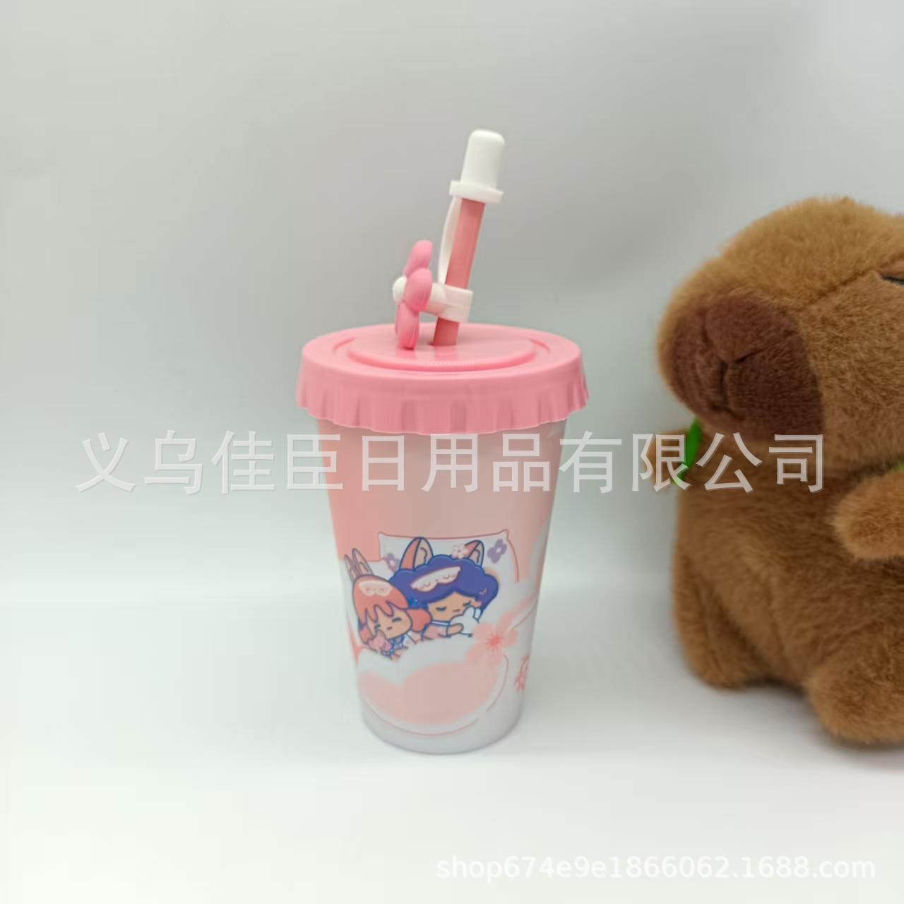 新款哑光渐变犬系少女吸管杯学生高颜值可爱童趣饮料果汁杯防尘帽详情2