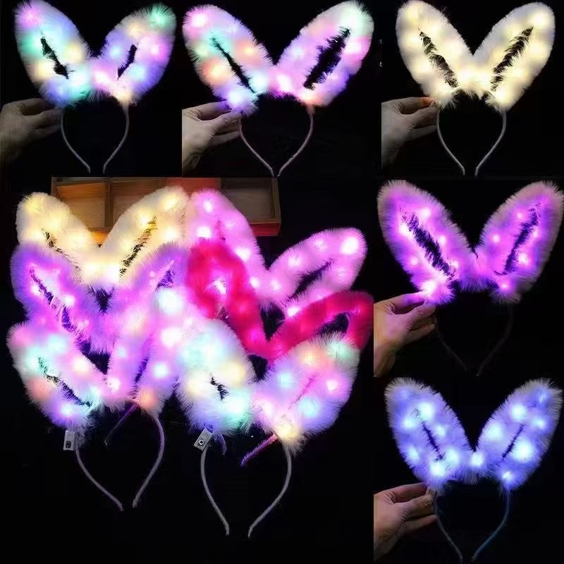 New 14-lamp Furry Rabbit Ear headband, plush rabbit ears · Sparkling Fairy headwear pic 12