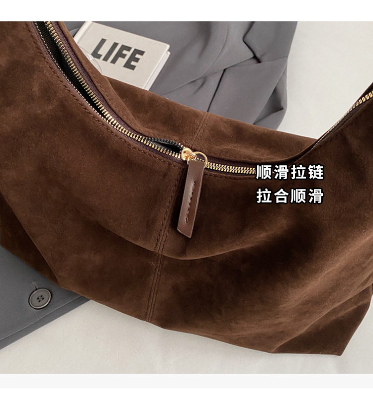 Retro matte tote bag, autumn and winter bag, commuter underarm bag, large-capacity single-shoulder tote bag, simple single-shoulder bag for women pic 5