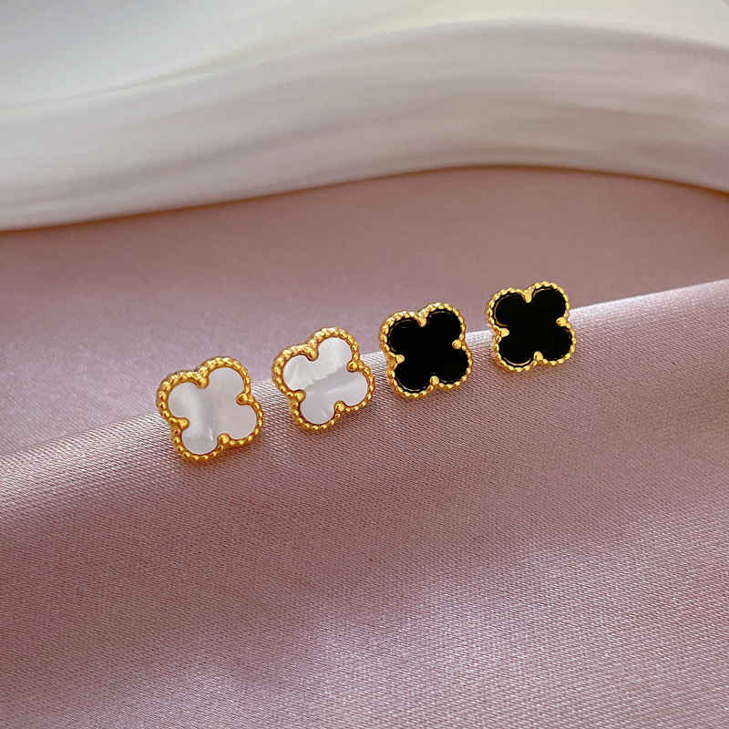 【通体钛钢】贝母幸运草极简风耳钉冷淡男女耳环个性气质宴会耳饰详情7