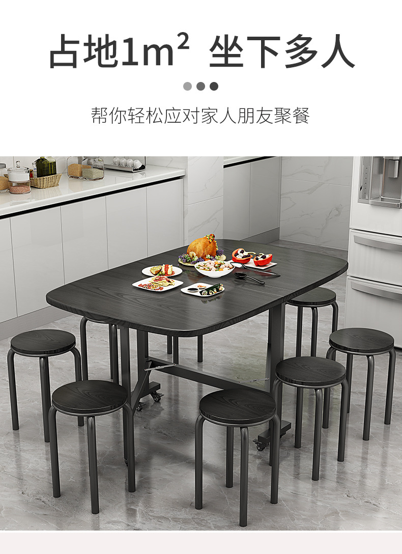Household three-fold movable folding tables and chairs, small-sized movable folding dining tables and chairs with wheels, simple three-fold tables and chairs pic 5