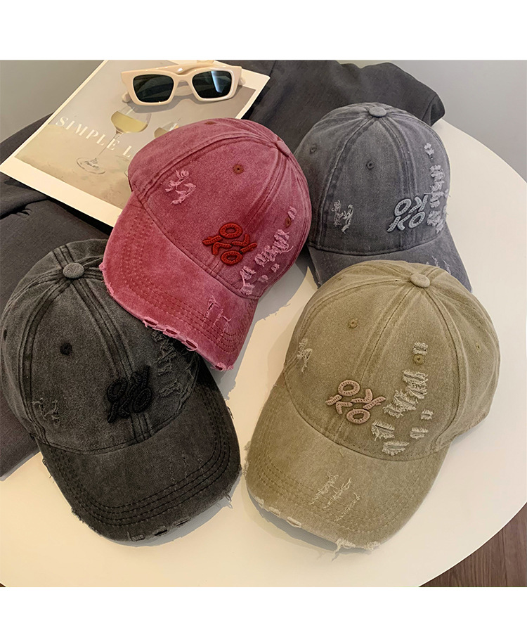 美式复古破洞棒球帽女春夏新款水洗做旧百搭鸭舌帽显脸小帽子潮详情8