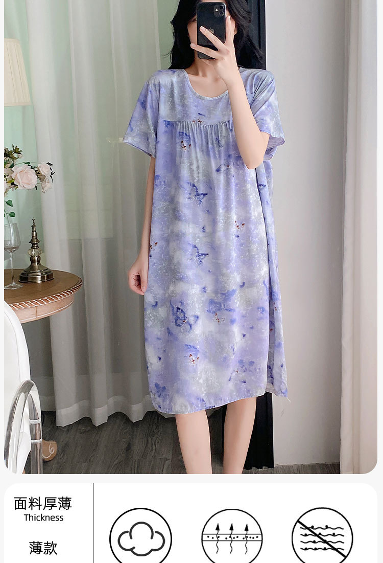 Summer cotton silk belt cushioned nightgown for middle-aged women, short sleeves for mothers, 45-piece artificial cotton home wear, pajama skirt pic 1