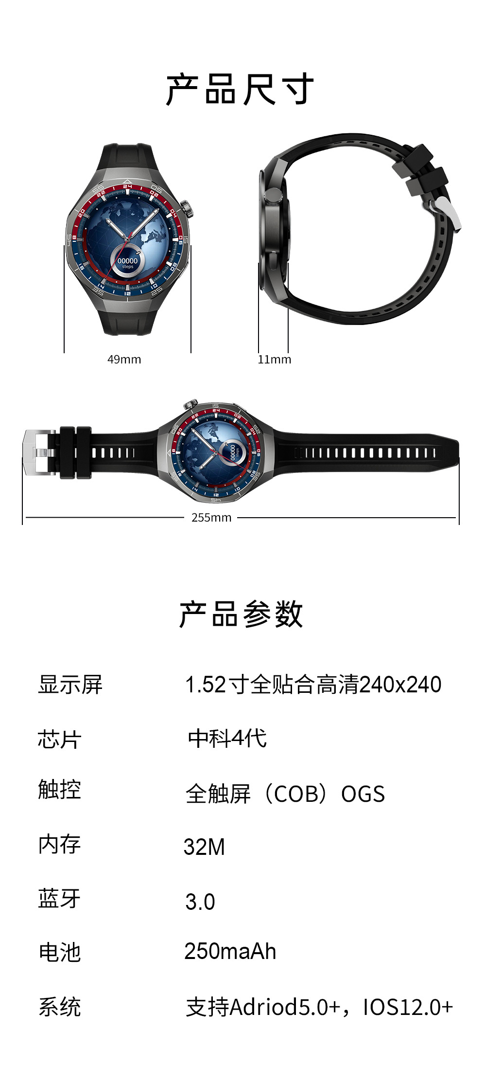 新款智能手表华强北蓝牙血糖支付NFC心率心电男士老人手表详情25