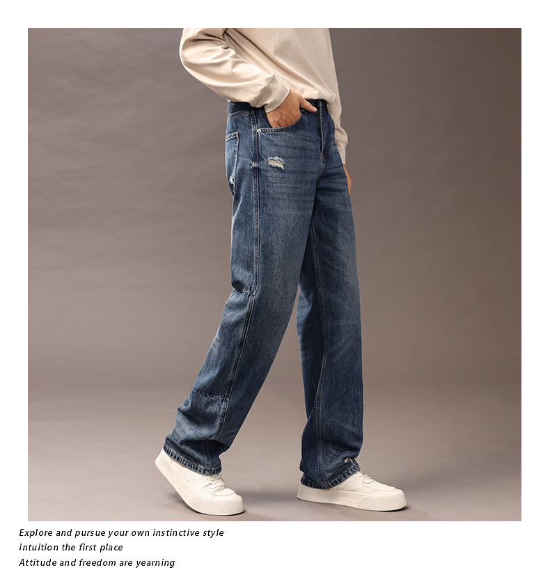 街潮痞帅设计感结构直筒牛仔裤男2025年秋冬季时尚潮流做旧长裤子详情5