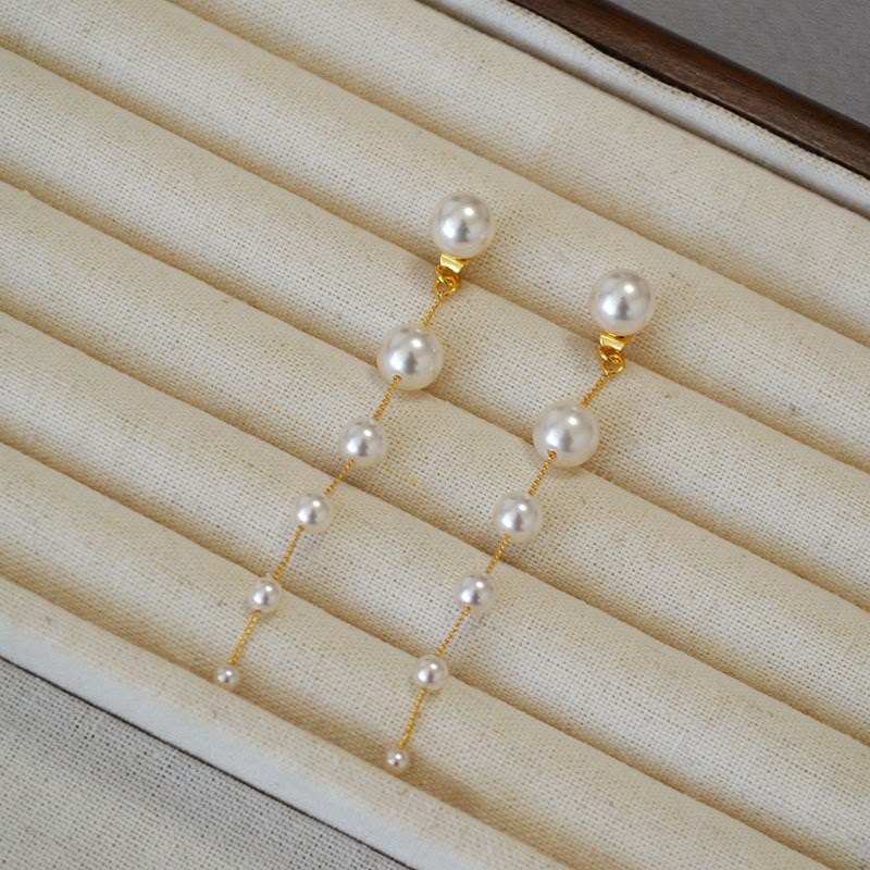 日韩小众简约气质渐变大小珍珠流苏925银针耳环长款设计感耳饰女详情11