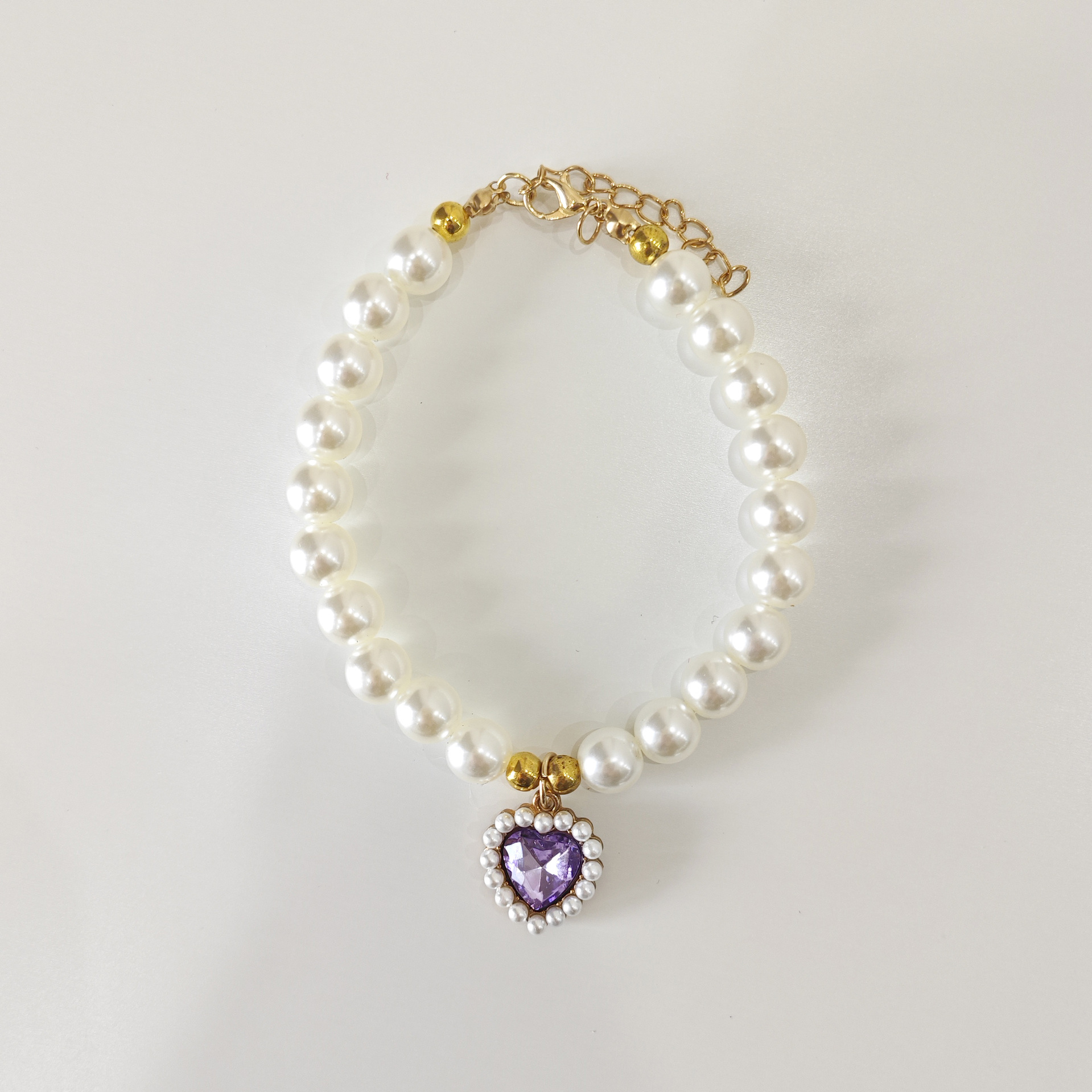 Pet necklace, cat pearl collar, dog neck collar, neck chain, retro heart-shaped pendant, cute cat and dog neck accessories pic 3