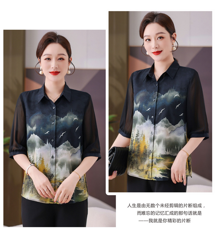 中老年人夏装女衬衫奶奶真丝衬衣老人衣服妈妈桑蚕丝休闲T恤上衣详情6