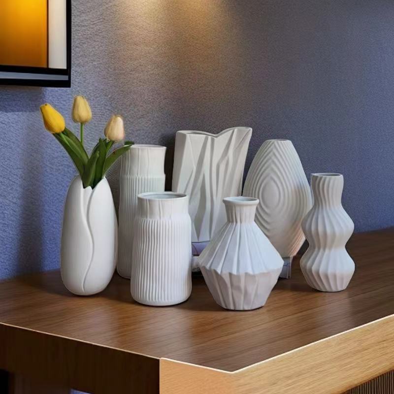 2025 nordic wind jarrón de cerámica blanca hogar moderno y simple escritorio decorativo pieza de montaje hidroponía flores flores secas contenedor pic 1