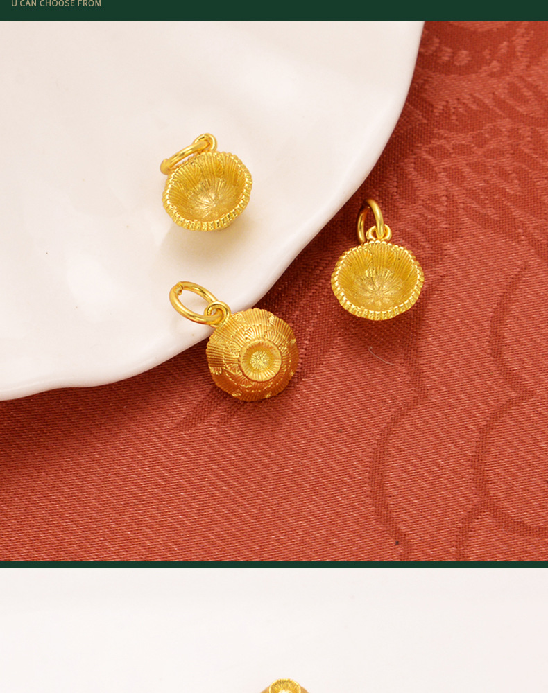 强保色沙金配件diy饰品古法金小金碗吊坠手链手绳编织文玩挂饰详情4