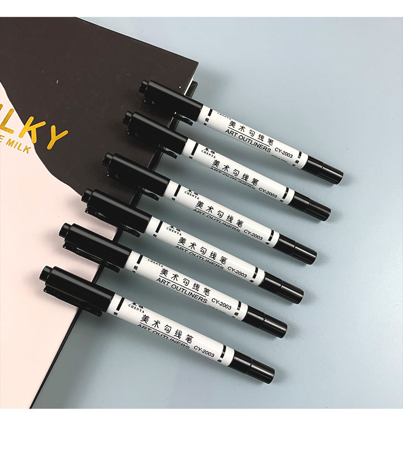 Small double-headed marker pen, black art outlining pen, two-end sketch oil painting outlining, thick and thin tip oil-based outlining pen pic 8