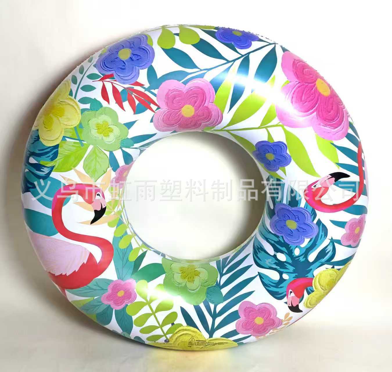Hongyu Factory Direct sales Flamingo flower double-sided printed inflatable swimming rings, adult water floating products, essential for outdoor swimming in stock pic 6