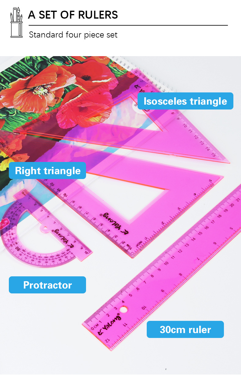 Yalong Cross-border Plastic School Ruler Set student learning Supplies wholesale pic 2