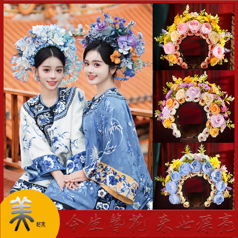 泉州浔埔簪花发箍成品绢花头饰民族风花环旗袍女汉服配饰头箍批发详情1