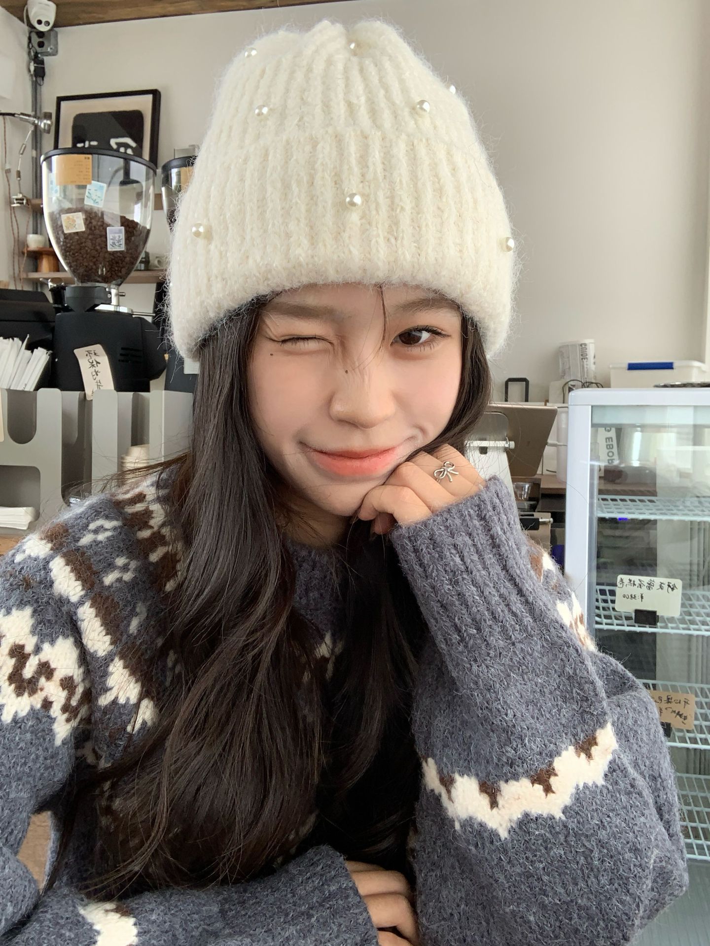 秋冬新款重工珍珠针织毛线帽女百搭护耳针织帽显脸小保暖包头冷帽详情2