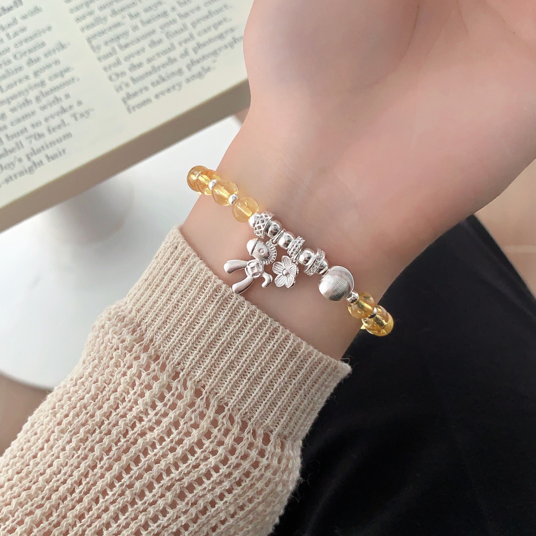 s925 sterling silver 12.2 citrine bracelet, a trendy design with cat-eye round beads, exudes a sense of fashion and sophistication pic 7