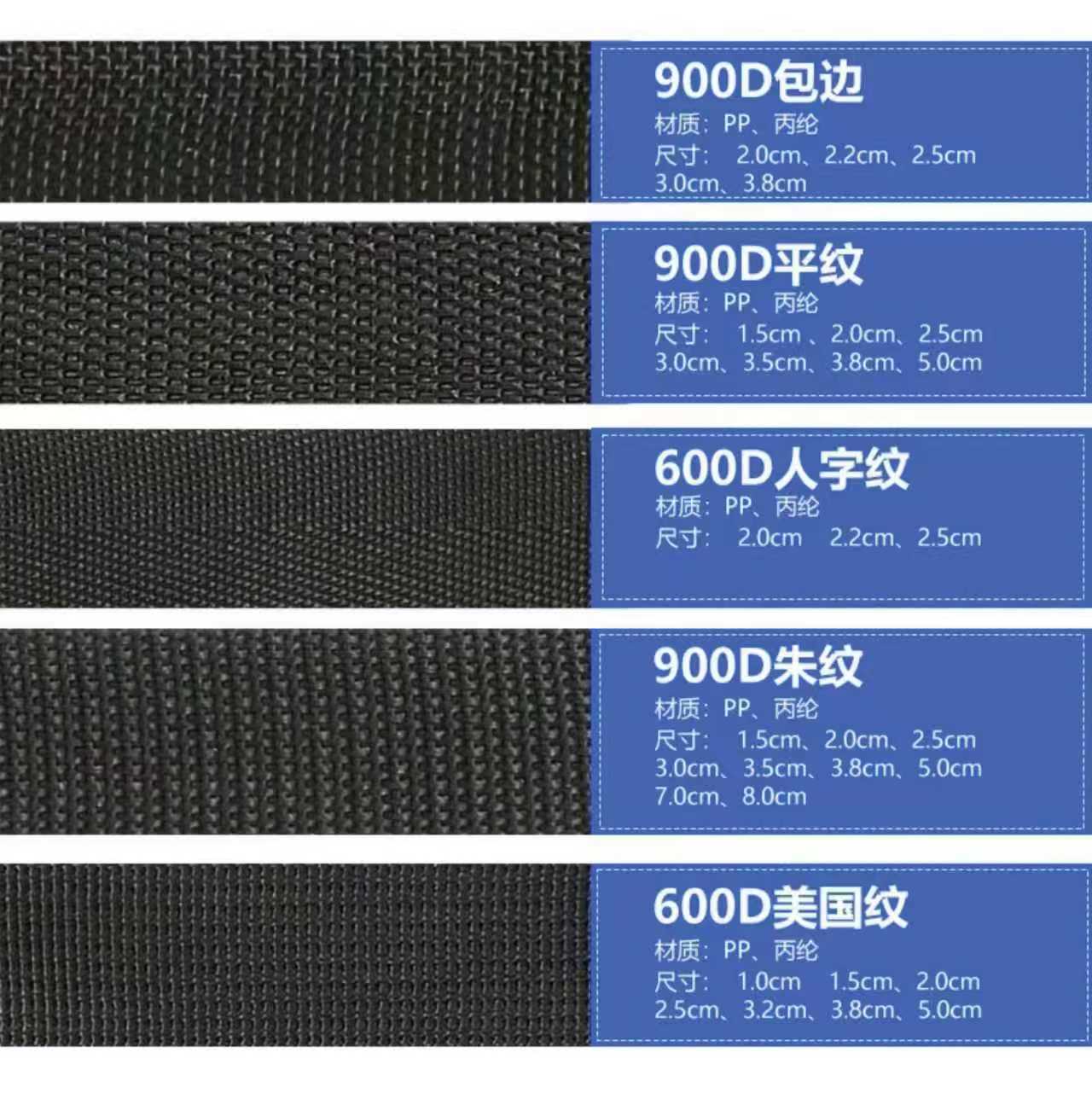 Deli Webbing Factory offers polyester imitation nylon webbing, hermetic tent backpack straps, luggage accessories, and outdoor safety belts pic 20