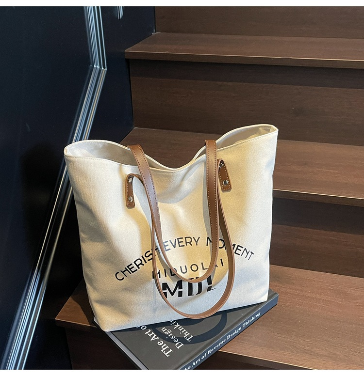 Large-capacity 2025 new style simple single-shoulder hand-carry cloth bag, college student class tote bag, versatile canvas bag for women pic 38