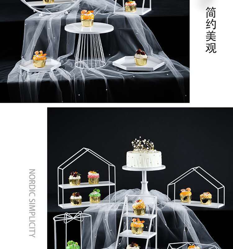 白色婚礼甜品台摆件展示架生日蛋糕架子冷餐茶歇摆台下午茶点心盘详情9