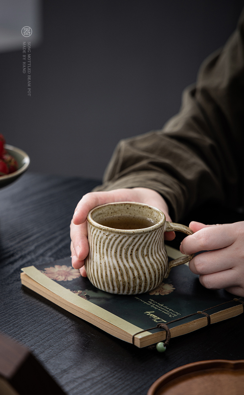 侘寂粗陶复古咖啡杯水杯手捏陶瓷高颜值陶瓷杯茶咖杯下午茶马克杯详情3