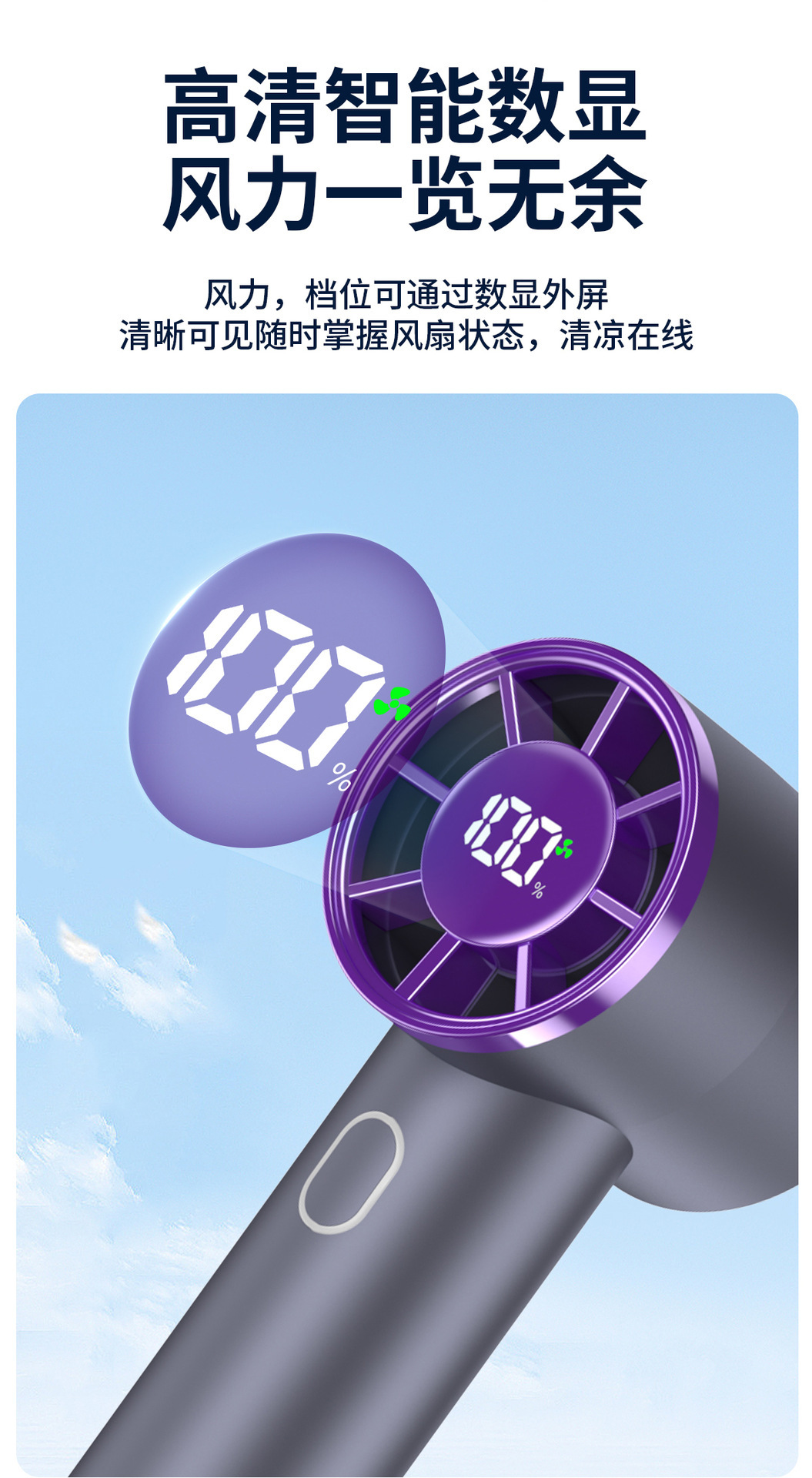 The new cross-border T29 high-speed handheld 100-speed fan, usb charging, digital display, mini portable, violent turbine fan pic 9