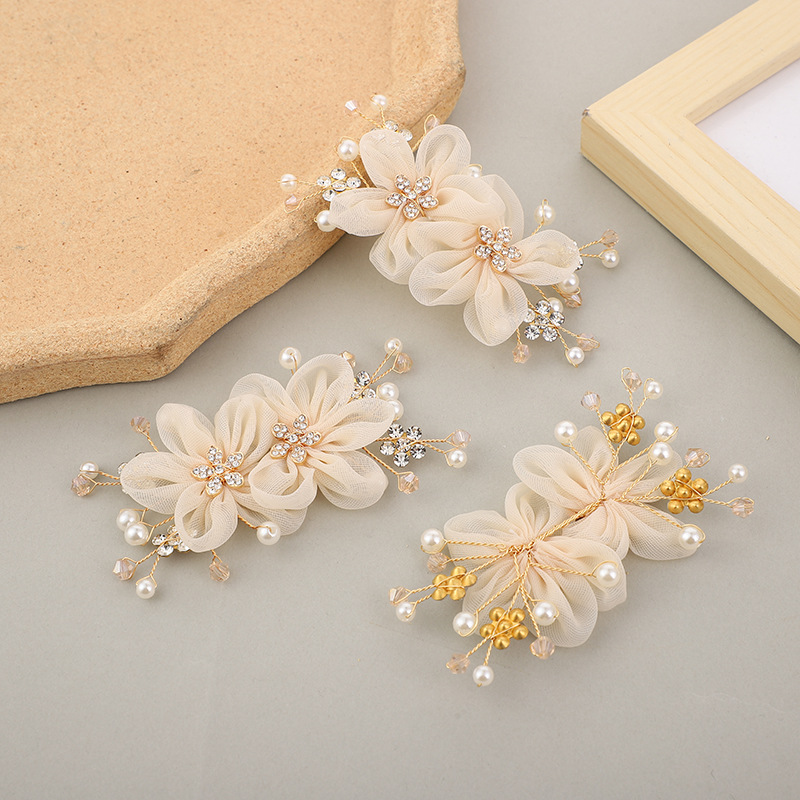 手工珍珠花纽丝钻石花朵胸针新娘发饰鞋帽配饰DIY配件网纱花装饰详情5