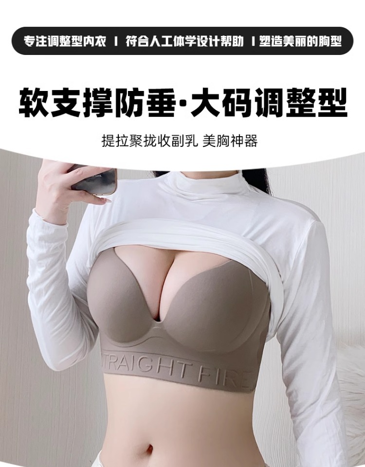 收腋下副乳内衣女大胸显小聚拢防下垂大码调整型矫正外扩胸型文胸详情1