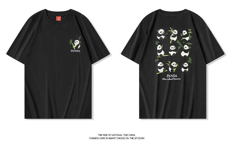 New Chinese-style national trend panda dumpling bamboo leaf embroidered T-shirt, loose round-neck half-sleeved top pic 16