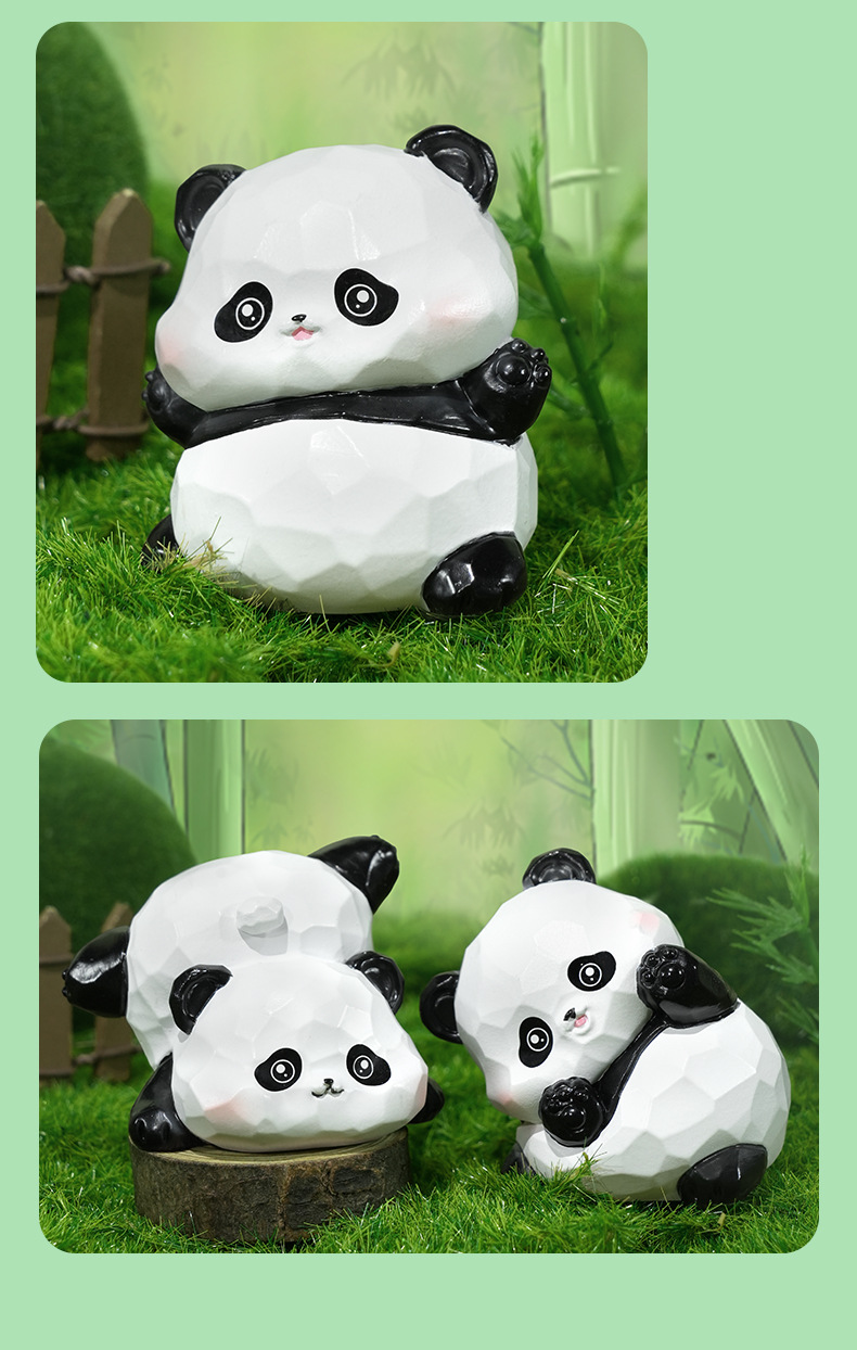 胖哒熊猫福福小摆件树脂工艺品文创可爱仿木雕摆件桌面卡通装饰品详情11