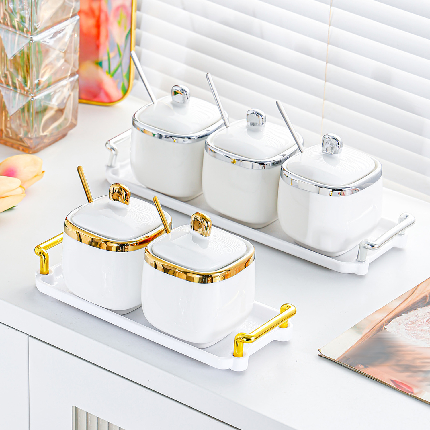 Light luxury kitchen ceramic seasoning jar set, high-end household salt jar and seasoning bottle ceramic packaging container pic 7
