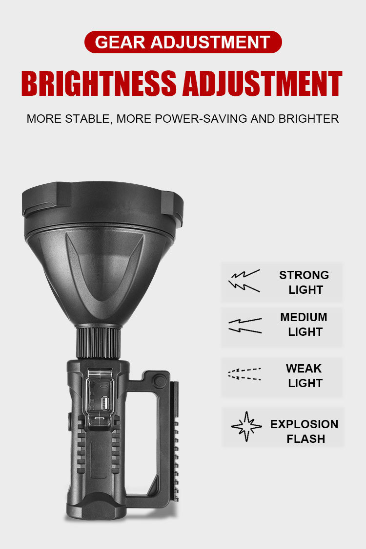跨境探照灯户外强光多功能照明LED远射防水USB充电手提式手电筒详情5