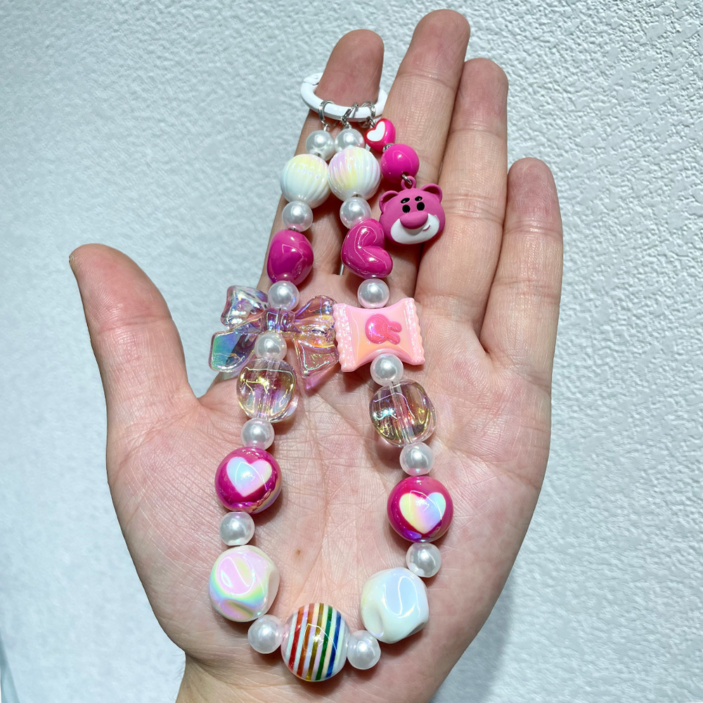 Douyin live streaming: Strawberry phone chain, sugar hand-painted beads, diy phone back clip, chain, beaded pendant, bag pendant pic 1