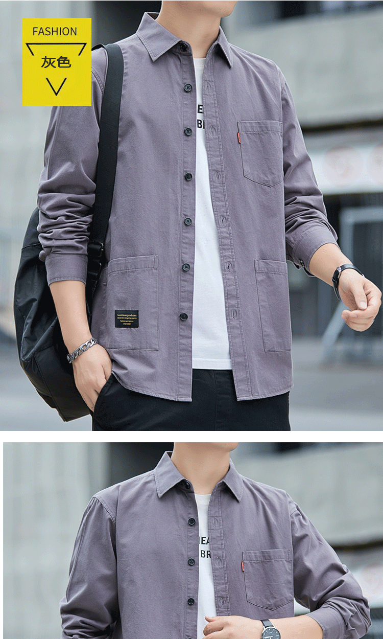 Long-sleeved workwear shirt for men, spring and autumn casual shirt for men pic 11